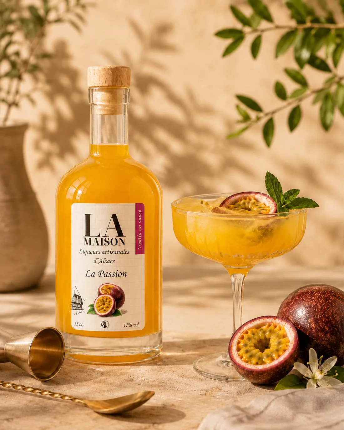 Cocktail Passion Spritz préparé avec la liqueur La Passion de La Maison